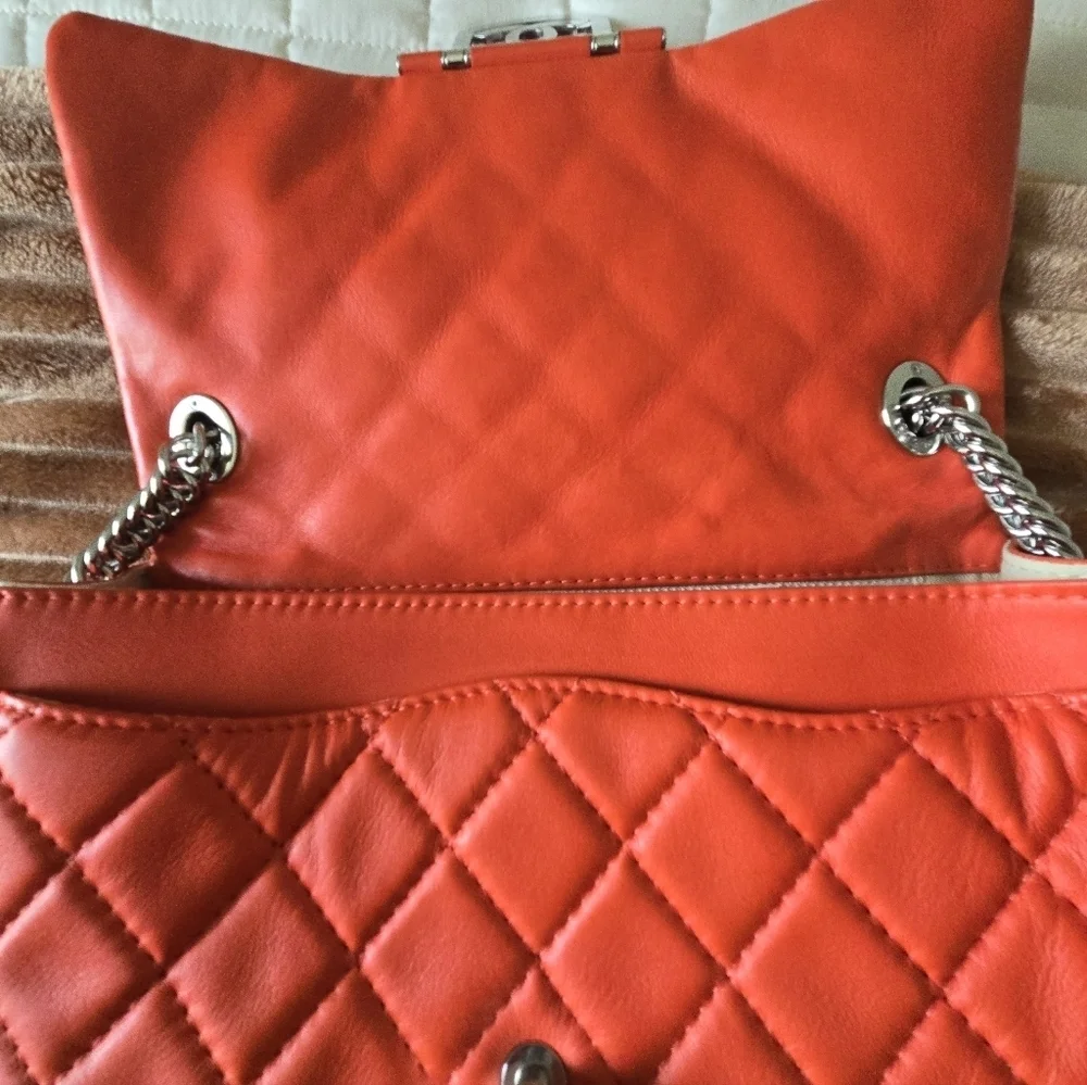 CHANEL Coral Quilted Lambskin Flap Shoulder Bag Medium